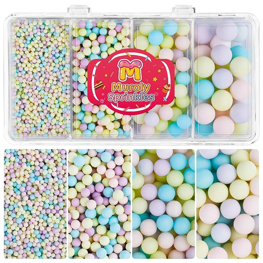Pastel Sprinkles Edible Pearls for Cake Decorating, 4 Sizes Pastel Pearl Sprinkles for Cupcakes Ice Cream Dessert 4.6oz