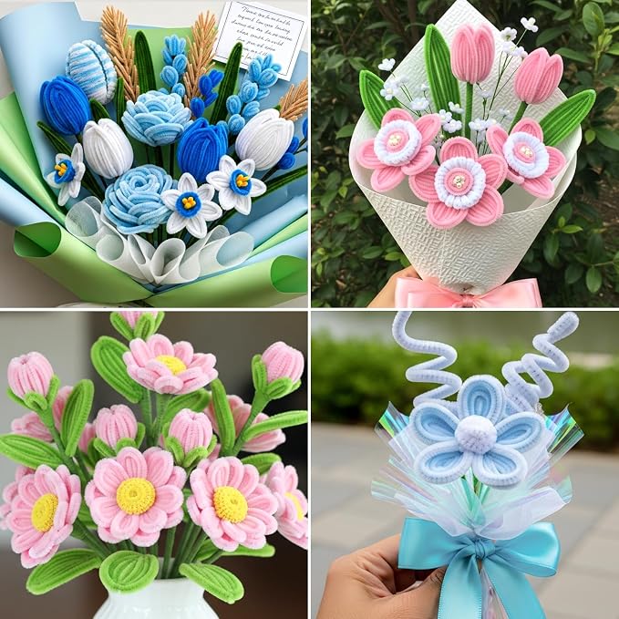 Caydo 500 Pieces Pipe Cleaner Flower Kit, Macaron Colorful Chenille Stems Bulk for Pipe Cleaner Bouquets Making