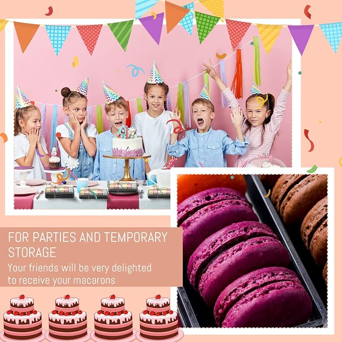 Remerry 100 Pcs Macaron Boxes with Clear Lids Bulk Macaroon Container Macaroon Packaging Boxes with 6 Grid Christmas Party Favors for Baby shower Wedding Bakery, 7.6 x 2.8 x 1.9 Inches