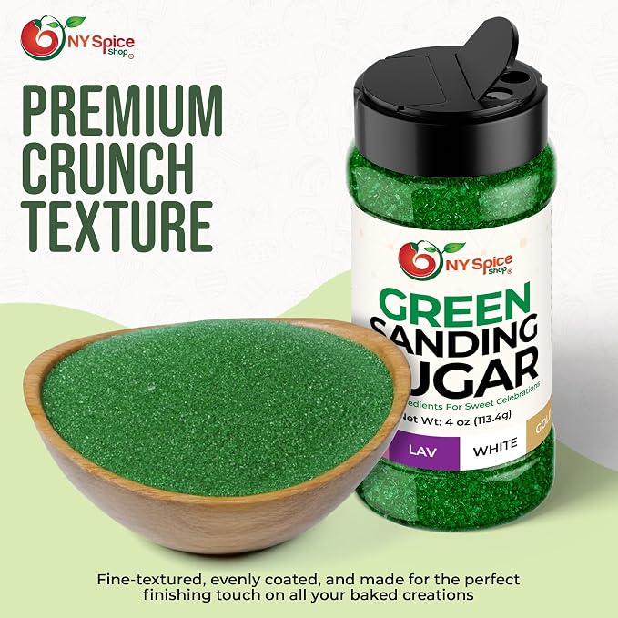 NY Spice Shop Green Sanding Sugar - 4 Ounce Edible Holiday Sprinkles for Cake Decorating, Cupcakes & Cookies - Festive Baking Decorations for Desserts, Candy Dishes & Gift Treats