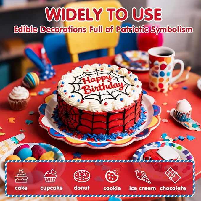 Edible Spider Sprinkles,Black Spider,Hero Sprinkle,Spiderman Sprinkle for Cake,Red Blue Pearls Jimmies and Sanding Sugar Crystals for Desserts Decorating,130g,Cupcakes Cookie Donuts Ice Cream Decorations,Themed Toppers,Birthday,Children's Party Supplies