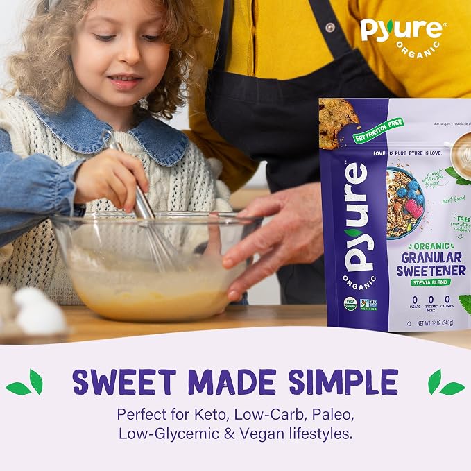 Pyure Organic Stevia Blend | Granulated Sugar Substitute with Zero Calories & Carbs | Keto, Diabetic & Vegan Friendly | Sugary Taste Alternative | USDA Organic, Non-GMO | Erythritol Free | Good For Baking | 1.5lb (24oz)