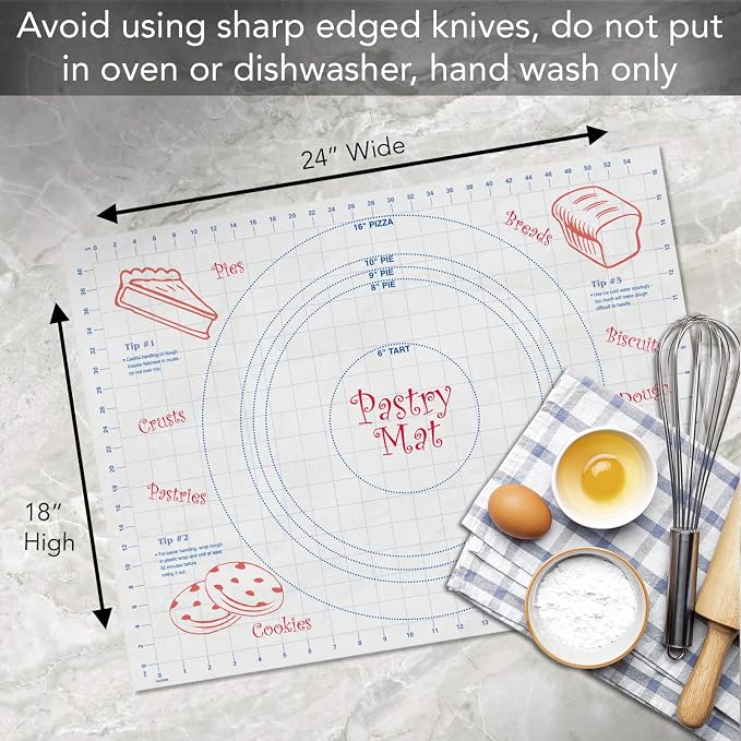 Cut N' Funnel Large Premium Pastry Mat with Pie Measurements | 24" by 18", Made in the USA, Non-slip, Flexible Plastic