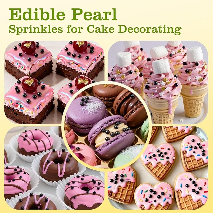Edible Black Pearl Sugar Sprinkles, Black Pearl Sprinkles for Cake Decorating, 180g/6.35oz, Cupcake Toppers, Cake Decorations, Ice Cream, Wedding Party Halloween Supplies
