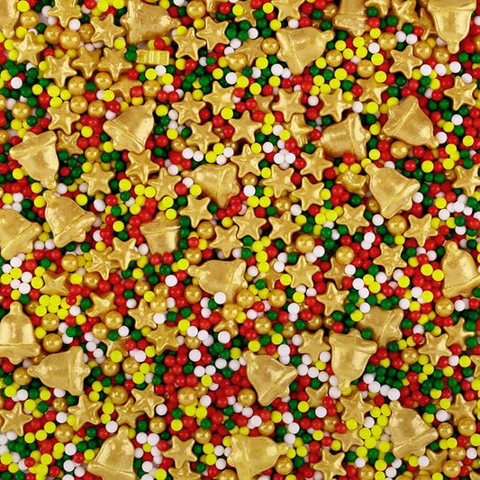 Morofme 3.5 oz Christmas Sprinkles Christmas Bells Sprinkle Edible Holiday Sprinkle Cake Topper Christma Candy Sprinkles Mini White Red Green Pearl Mix Golden Star for Dessert Cookie Cup Edge Decor