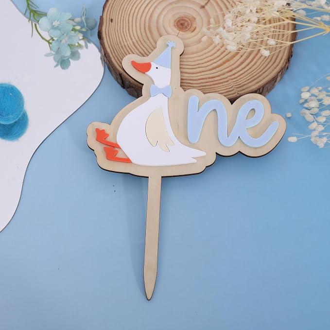 Wooden One Silly Goose 1st Birthday Cake Topper - Silly Goose First Birthday Decorations,Baby Girl 1st Party Decor (blue1)