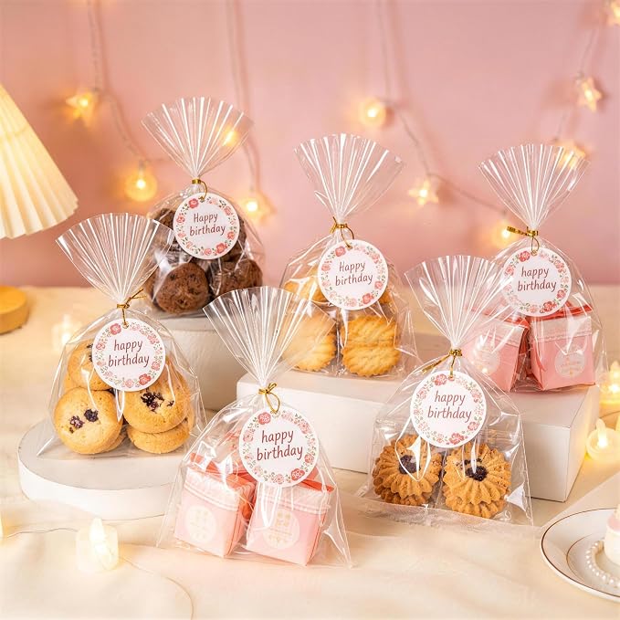 LOKQING Cellophane Bags Plastic Treat Bag Clear Cookie Candy Bags with Twist Ties for Party Favor Bag, Graduation Gift Bags(200PACK, 4x6inch)