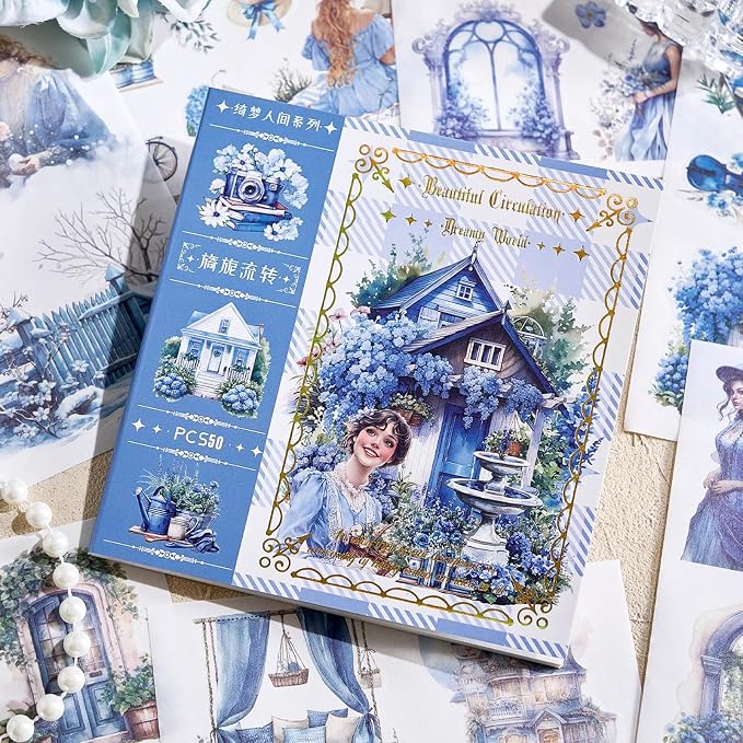Charming Circulation Theme Sticker Scrapbooking Supplies for Junk Journal, 50 Sheets Washi Stickers - Vintage Journaling Stickers
