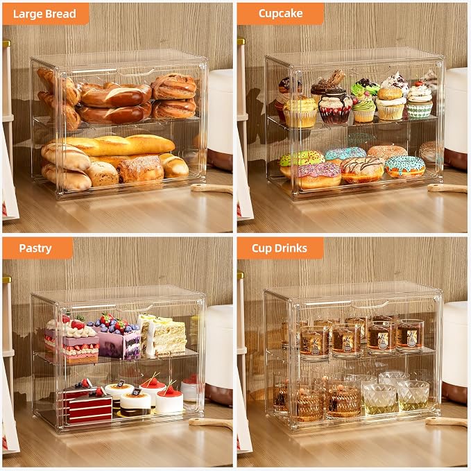2 Tier Cupcake Stand Acrylic Cardboard Cupcake Tower Holder, Dessert Pastry Cookie Display Stand Case with Lid for Birthday Wedding Party Decoration, Large Adjustable Bread Box, XXXL