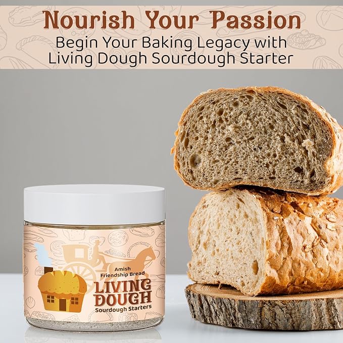 Living Dough - 55 Year Old Amish Friendship Sourdough Starter Culture - Sweet and Organic Sourdough Starter for Baking - For Artisan Bread, Pizza Dough, Waffles & More