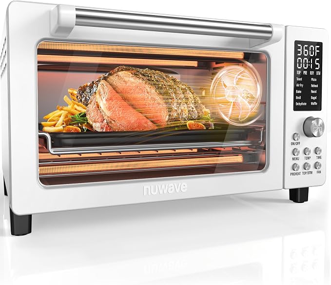 Nuwave Bravo Pro Smart Air Fryer Toaster Oven Combo, Airfryer Convection Oven Countertop, 10-in-1 Functions with Quicker & Even Crisp Technology, 1800W, 50-450°F, PFAS-Free, 21QT, Vanilla Cream