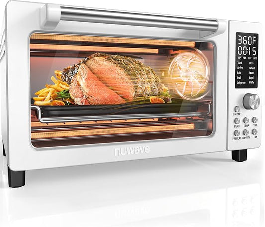 Nuwave Bravo Pro Smart Air Fryer Toaster Oven Combo, Airfryer Convection Oven Countertop, 10-in-1 Functions with Quicker & Even Crisp Technology, 1800W, 50-450°F, PFAS-Free, 21QT, Vanilla Cream