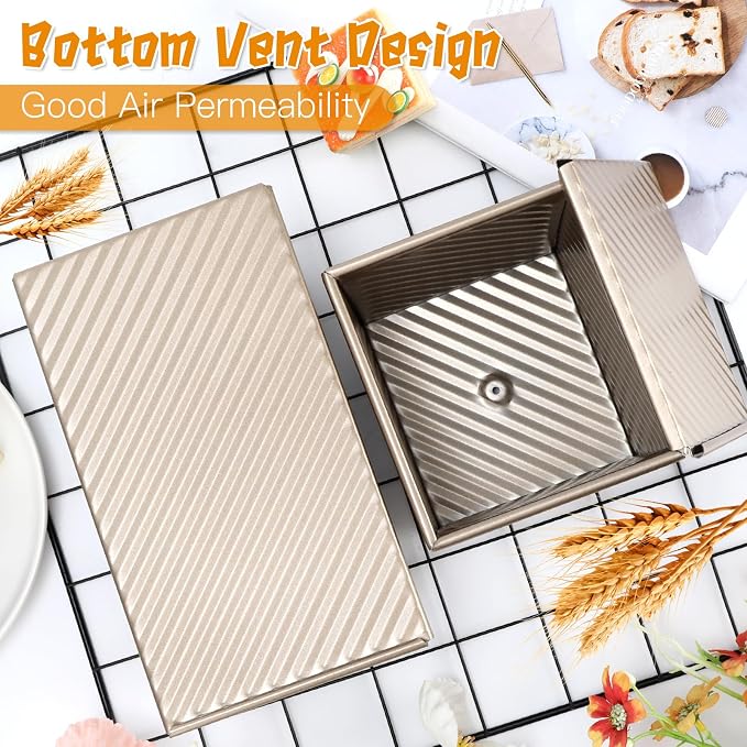 4 Pcs Pullman Loaf Pan with Lid, 1LB/0.8LB/0.5LB Dough Capacity Bread Loaf Pan, Non-Stick Bread Pan, Carbon Steel Sandwich Bread Loaf Pans for for Homemade Baking Sandwich, Bread, Sourdough