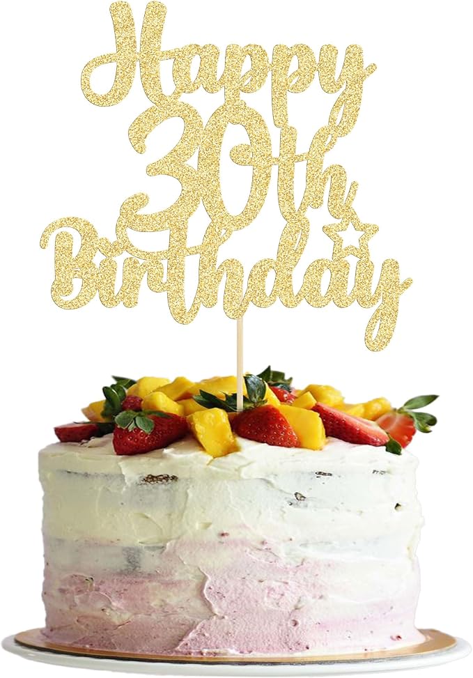 Gyufise 1Pc Happy 30th Birthday Cake Topper Glitter 30 & Fabulous 30th Birthday Cake Pick for Celebrating 30th Birthday Anniversary Party Cake Decorations Supplies Gold