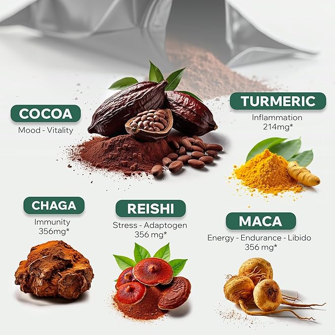 Wild Foods Organic Cocotropic Superfood Mushroom Hot Chocolate Mix, 8 oz | Non-GMO, Vegan, Gluten Free, Reishi Mushrooms, Chaga