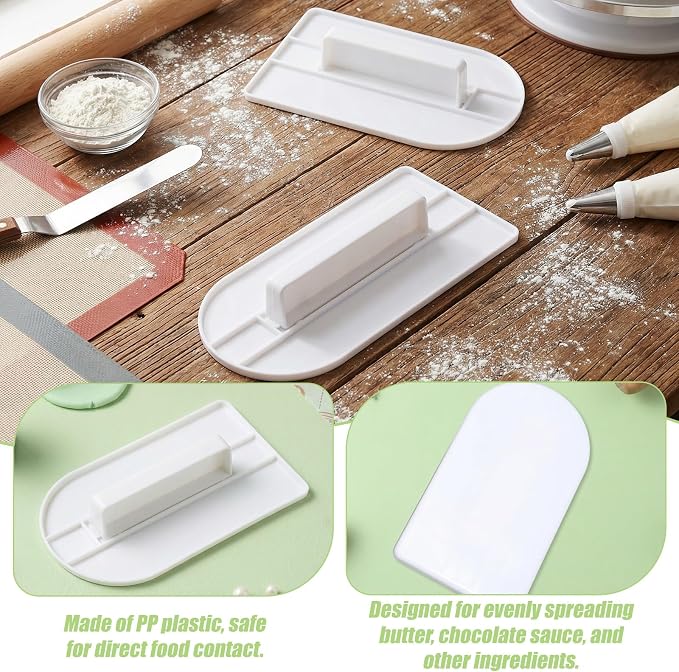 4 Pcs Fondant Smoothing Cake Scraper Smoother Cake Decoration Icing Smoother & Polisher Plastic Fondant Corner Smoothing Tools Set For Icing Sculpting And Sugar Craft White