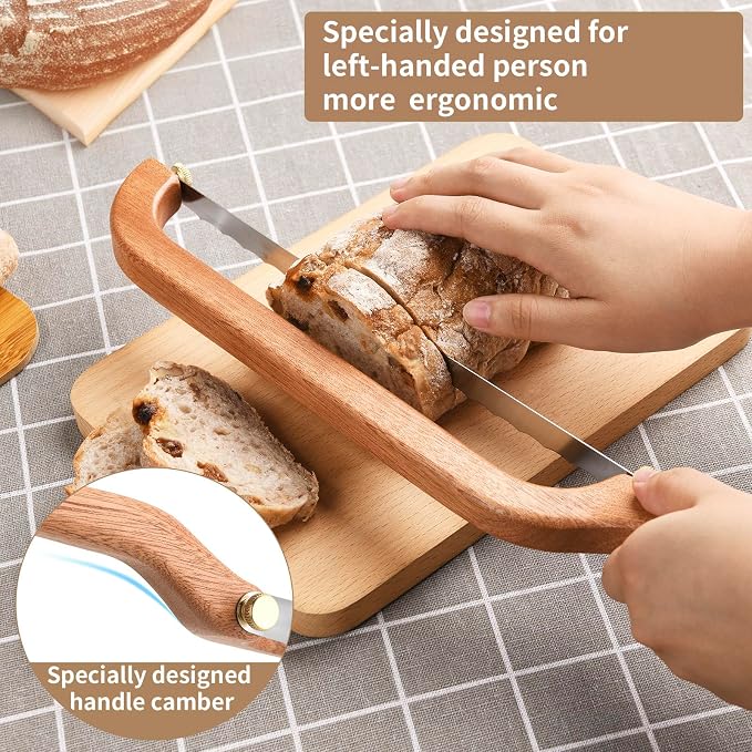 Uprichya Bread Knife for Homemade Bread Sourdough, Wooden Bread Bow Knife for Sourdough, Bread Slicer for Homemade Bread, Bread Saw, Sourdough Bread Cutter, Left-Handed
