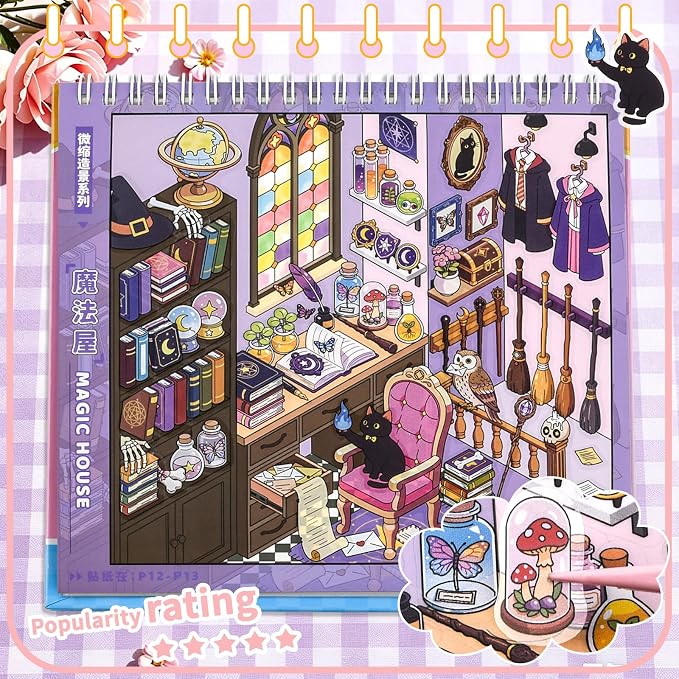 10Pcs Big Size 3D Stickers Scene Book DIY Make Your Own Scenes House Stickers Therapy for Adults Relief Stress Pass The Time (Multicolor 2)