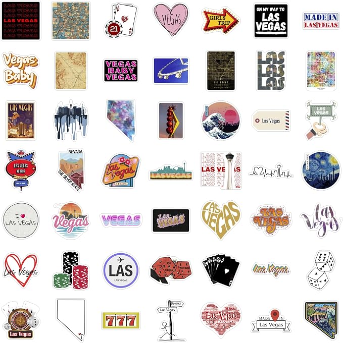 BulbaCraft 100Pcs Las Vegas Stickers for Water Bottle and Laptop - Las Vegas Party Supplies & Decorations, Waterproof Vinyl Decals, City and Casino Stickers, Gifts for Women & Men