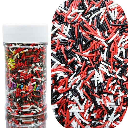 SE Si&Moos Red Black and White Jimmies Sprinkles Black and Red Halloween Sprinkles for Cake Decorating Edible Crunchy Jimmies for Topping Ice Cream, Cookies, Cakes, Cupcakes, Dessert Decorating 3 OZ