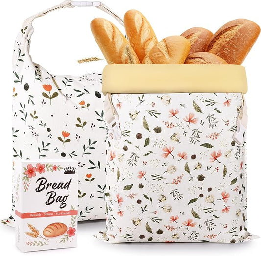 Beeswax Bread Bags for Sourdough, 2 Pack Reusable Bread Bag for Storage XL 17x13 Inch, Large Canvas Lined Bags for Homemade Sourdough - Keep Fresh, Freezer Safe