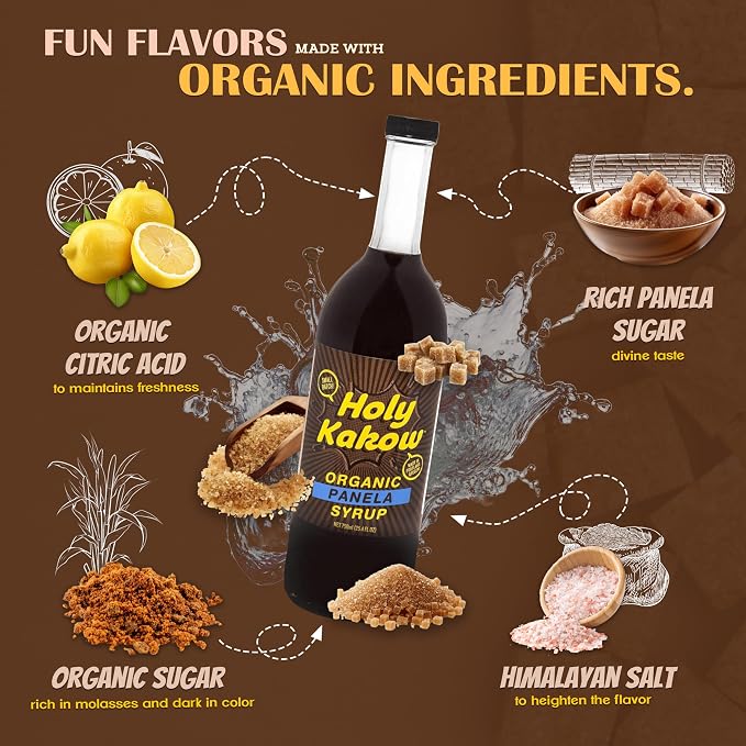 Holy Kakow Cafe Organic Panela Syrup - Coffee Sweetener, Add to Latte, Cocktail and Shake, Real Food Ingredients - 750 Ml