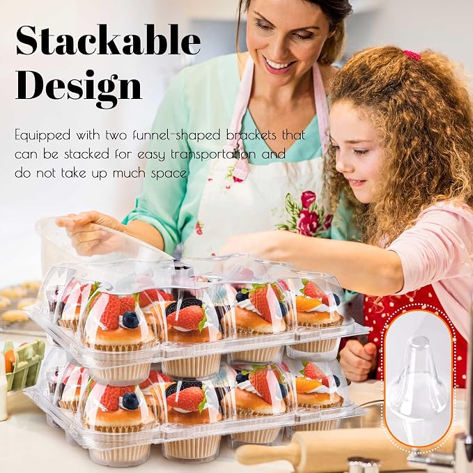 NPLUX 12 Count Cupcake Containers 20 Pack Cupcake Holders Plastic Stackable Cupcake Boxes with Detachable Tall Dome Lids and 240 Liners for 240 Cupcakes, BPA Free, Standard Size
