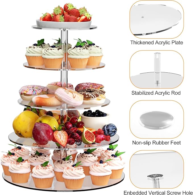 weddingwish 5 Tier Round Cupcake Stand for 50 Cupcakes, Acrylic Cupcake Display Stand, Clear Cupcake Tier Stand, Cupcake Holder Stand