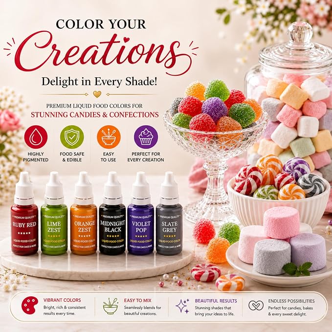 Confect Halloween Water Color Food Coloring Set – Highly Pigmented Oil Based Food Colors for Cakes, Buttercream, Drinks, Popsicles & Baking – 6 Pack × 10mL