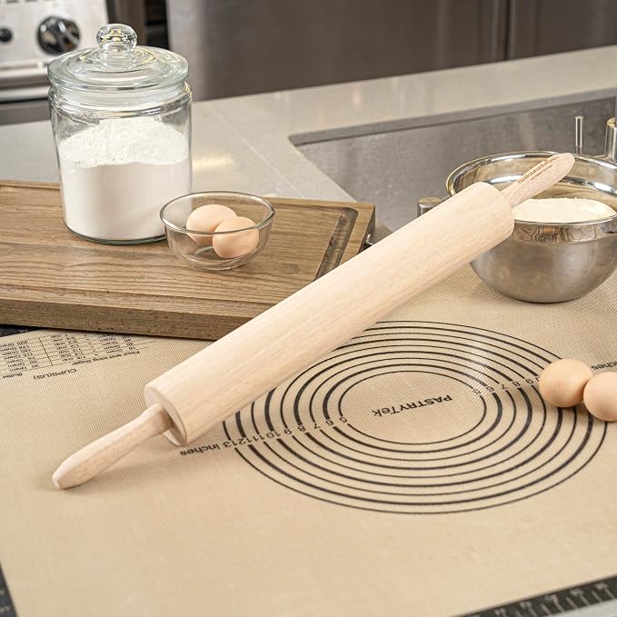 Restaurantware Wood Rolling Pin 10 Count 15 Inches Solid Wood Baking Tool, Ergonomic Dough Roller With Smooth Rotation, Beige Kitchen Pastry Tool for Professional Bakers