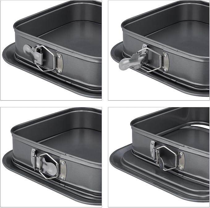 Relaxdays Springform Pan, Square, 24 x 24 cm, with Leakage Protection, Steel, Non-stick Baking Pan, Cake Pan, Anthracite