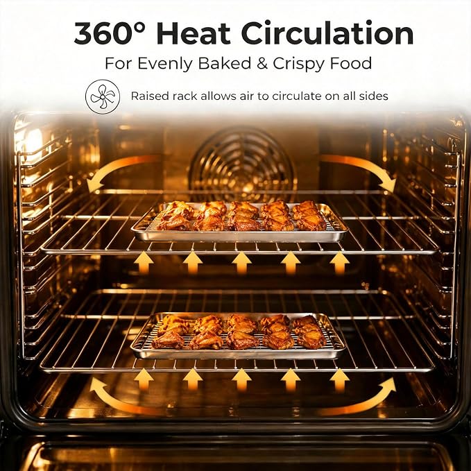 Onader Baking Sheet with Cooling Rack Set, 9¼ x 7 Inch Small Cookie Sheets for Baking, Stainless Steel 1/8 Sheet Pan and Wire Rack Set, Metal Toaster Oven Pan Tray, 1 Pan + 1 Rack
