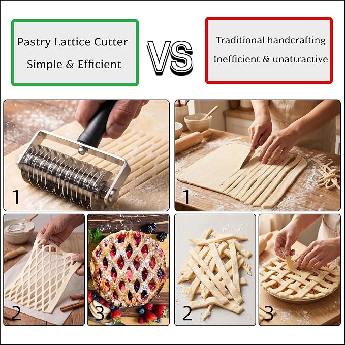 Pastry Lattice Roller Cutter - EVNSIX Stainless Steel Professional Dough Lattice Top Pie Pizza Bread Pastry Crust Lattice Roller Cutter