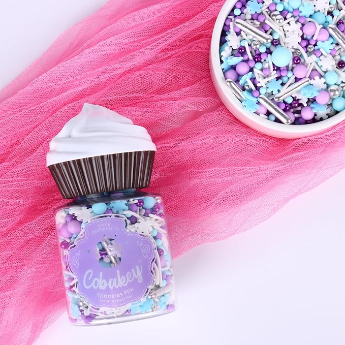 Sprinkles for Cake Decorating, 4.2oz Edible Cake Toppings, White Blue Snowflake Sprinkles for Cupcake Topper, Cookies, Ice Cream, Cake Decorations for