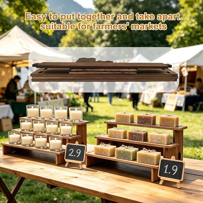 Wooden Display Stand -2PCS Rustic Cupcake Stands | Tiered Cupcake Stand, 3 Tier Serving Tray for Cup Cake, Dessert, Snacks, Spice Rack, Vendor