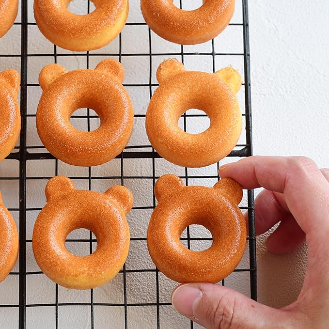 Donut Pans, 2" Non-Stick Cat & Bear-Shaped Donut Mold Cake Pan, 12 Cup Carbon Steel Doughnut Pan for Home Baking