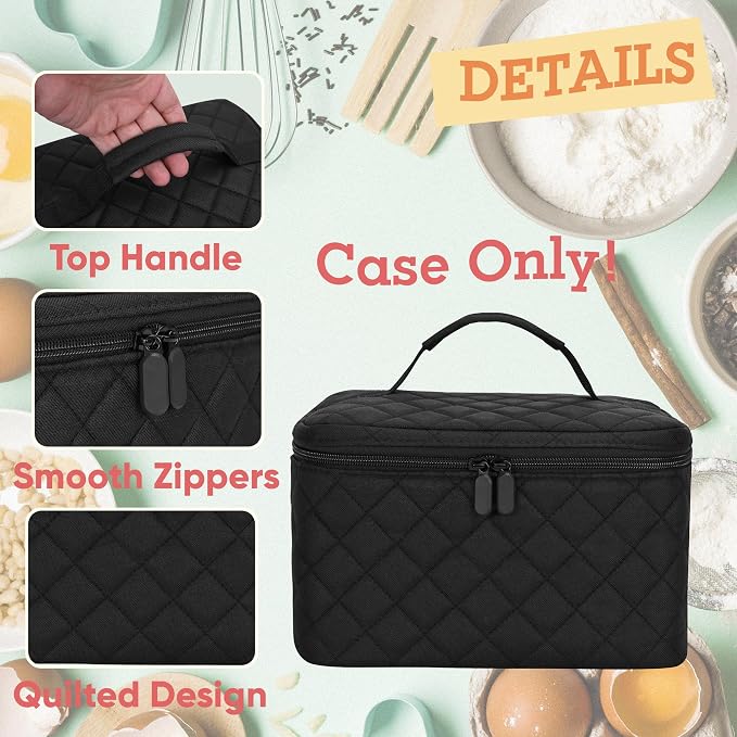 Quilted Electric Hand Mixer Carrying Bag for KitchenAid 5/6/7/9 Ultra Power Speed Mixers, Hand Mixer Electric Handheld Bag with Handle for Kitchenaid Mixer Attachments, Black