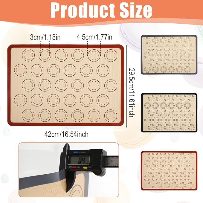 3Pcs Macaron Silicone Baking Mats 16.54 x 11.61Inch Macaron Baking Mat Non Stick Macarons Mat for Macarons, Cookie, Pastry, 1/2 Sheet Size