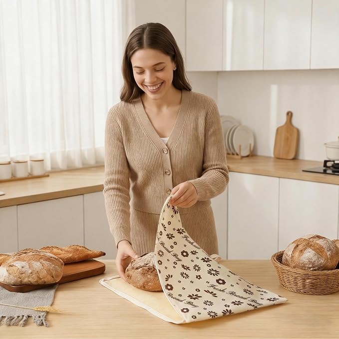 2-Pack Extra Large Beeswax Bread Bags with Zipper Seal – Reusable Bread Storage Bags, Eco-Friendly Natural Beeswax Lining, to Keep Homemade Bread Fresh for Sourdough & Artisan Loaves (grey) | with Zipper