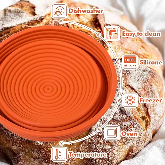Webake 10" Large Round Silicone Bread Proofing Basket, Collapsible Silicone Banneton Basket for Sourdough Bread Baking, BPA-Free