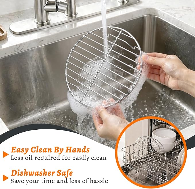 P&P CHEF 9 Inch Cooking Rack Round, Stainless Steel Round Rack for Cooking Cooling Steaming Baking, Fit Air Fryer Pot Pressure Cooker, 2 Pack -Oven Safe, Silver