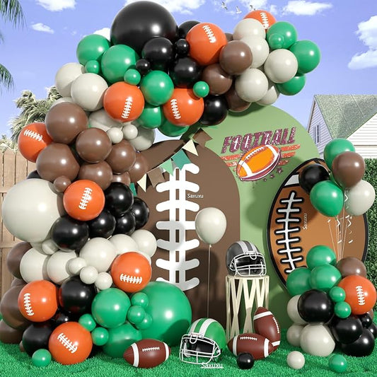 Football Balloon Arch Kit, Green and Brown balloons Garland Arch Kit, Football Print Balloon Dark Green Brown White Balloons For Ball Games Theme Birthday Baby Shower Party Bachelorette Wedding Decor