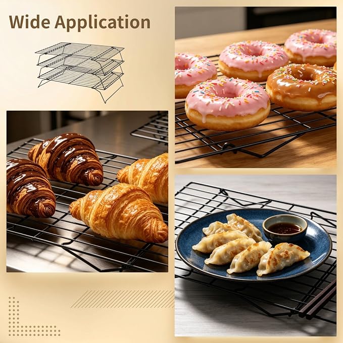4 Pcs Cooling Racks for Baking and Stackable Collapsible | Cookie Cooling Rack Set, Carbon Steel Wire Baking Holder with Foldable Legs, Space Saving Kitchen Organizer for Baked Goods