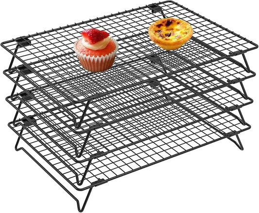 8Pcs Cooling Racks for Cooking and Baking, 8-Tier Stackable Roasting Rack, 13.4 x 9.4 Inch Carbon Steel Baking Rack for Oven Cooking, Roasting, Grilling Making Jerky (Black, 8Pcs)