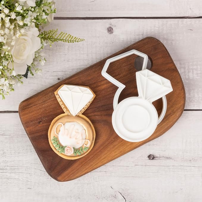 Wedding Cookie Cutters with Plunger Stamps Ring Shapes Cake PLA Holiday Baking Accessories Cutter Molds for Kids Decorative Party 4" Kitchen Supplies