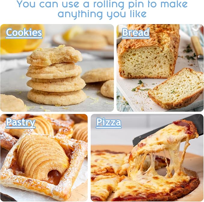 Rolling Pin Dough Roller for Baking with Thickened Non Stick Silicone Metal Handle Rolling Pin Stainless steel Fondant Roller Pin Cookie Pastry Kitchen Accessories 13.8 X 1.5 Inches
