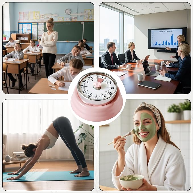 60-Minute Magnetic Visual Timer, Silent Operation and No Battery Needed, Time Management Tools for Kitchen, Homeschool Desk, Office Meetings & Home Learning Timer (Pink-X2)