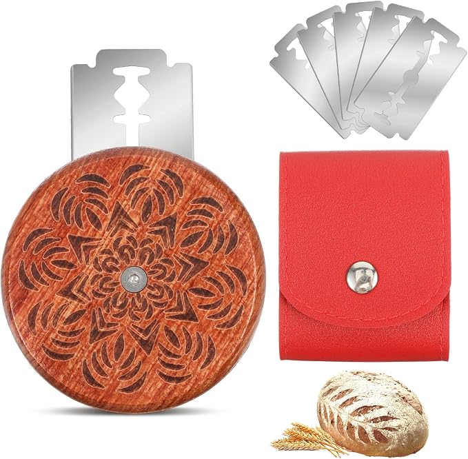 Gjinxi Bread Lame Sourdough Scoring Tool, Wooden Dough Scoring Knife with 5 Razor Blades, Ergonomic UFO Bread Lame Knives Sourdough Razor Scorer Breads Bakers Slashing Baking Tool