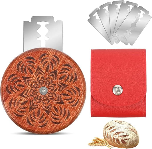 Gjinxi Bread Lame Sourdough Scoring Tool, Wooden Dough Scoring Knife with 5 Razor Blades, Ergonomic UFO Bread Lame Knives Sourdough Razor Scorer Breads Bakers Slashing Baking Tool