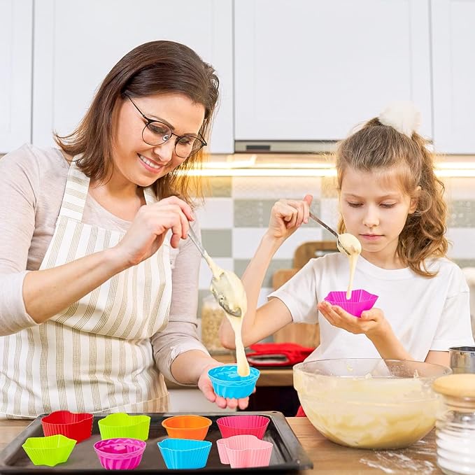 R HORSE Multi Flower-Shaped Silicone Cupcake Molds, 42PCS | 2.6-2.8 Inch, Non-Stick, Reusable, Heat resistant, Food-grade, Washable, Silicone, Pan Oven Microwave Dishwasher Safe